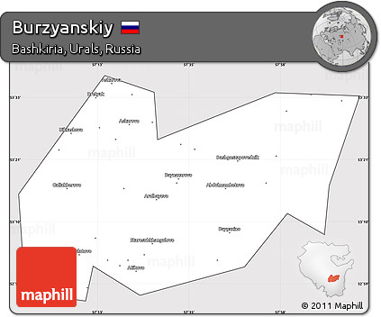 Silver Style Simple Map of Burzyanskiy, cropped outside