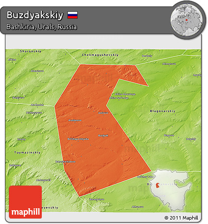 Political 3D Map of Buzdyakskiy, physical outside