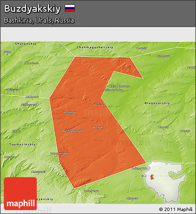 Political 3D Map of Buzdyakskiy, physical outside