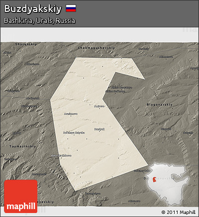 Shaded Relief 3D Map of Buzdyakskiy, darken