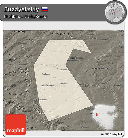 Shaded Relief 3D Map of Buzdyakskiy, darken