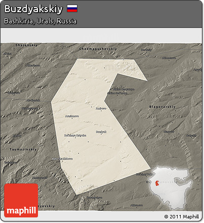 Shaded Relief 3D Map of Buzdyakskiy, darken
