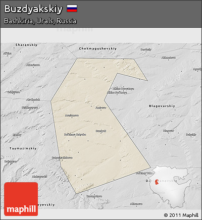 Shaded Relief 3D Map of Buzdyakskiy, desaturated