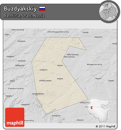 Shaded Relief 3D Map of Buzdyakskiy, desaturated