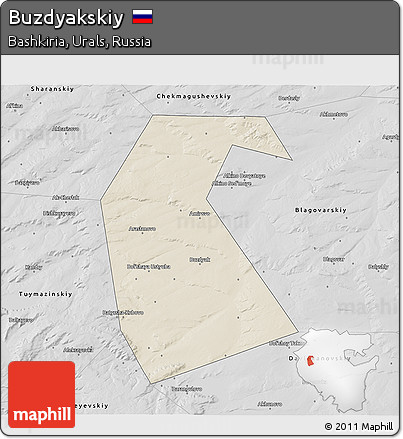 Shaded Relief 3D Map of Buzdyakskiy, desaturated