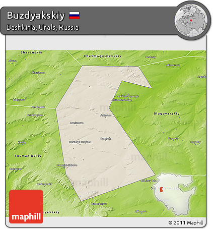Shaded Relief 3D Map of Buzdyakskiy, physical outside