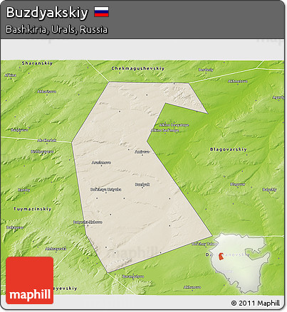 Shaded Relief 3D Map of Buzdyakskiy, physical outside