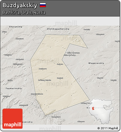 Shaded Relief 3D Map of Buzdyakskiy, semi-desaturated
