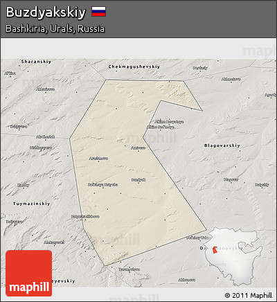 Shaded Relief 3D Map of Buzdyakskiy, semi-desaturated