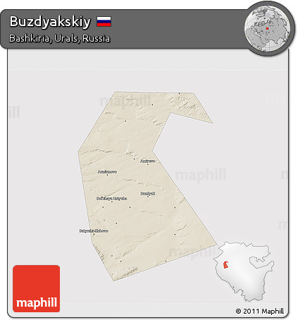 Shaded Relief 3D Map of Buzdyakskiy, single color outside