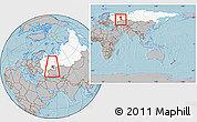Gray Location Map of Buzdyakskiy, highlighted country, highlighted parent region, within the entire country, hill shading