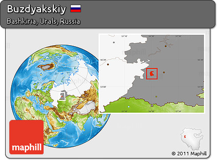 Physical Location Map of Buzdyakskiy, highlighted country, highlighted grandparent region