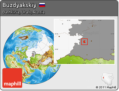 Physical Location Map of Buzdyakskiy, highlighted country, highlighted grandparent region