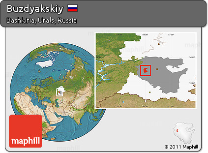 Satellite Location Map of Buzdyakskiy, highlighted parent region, highlighted grandparent region