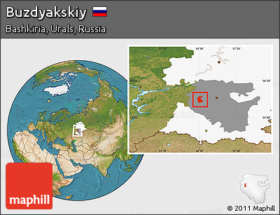Satellite Location Map of Buzdyakskiy, highlighted parent region, highlighted grandparent region