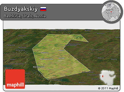 Satellite Panoramic Map of Buzdyakskiy, darken