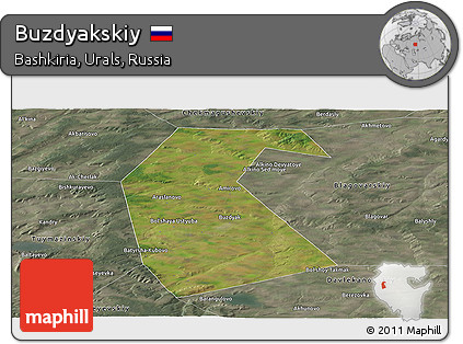 Satellite Panoramic Map of Buzdyakskiy, semi-desaturated