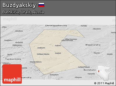 Shaded Relief Panoramic Map of Buzdyakskiy, desaturated