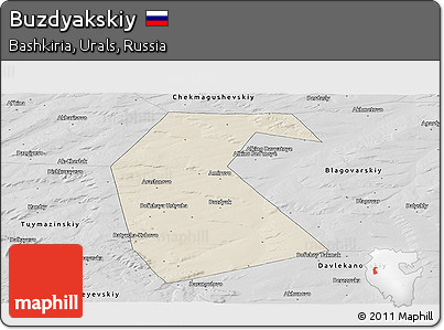 Shaded Relief Panoramic Map of Buzdyakskiy, desaturated