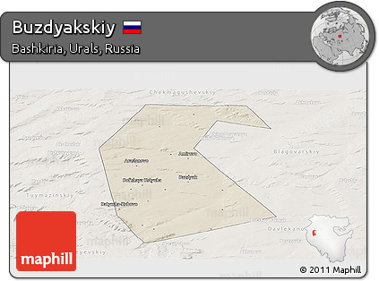Shaded Relief Panoramic Map of Buzdyakskiy, lighten