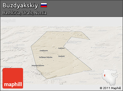 Shaded Relief Panoramic Map of Buzdyakskiy, lighten