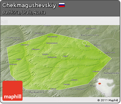 Physical 3D Map of Chekmagushevskiy, semi-desaturated