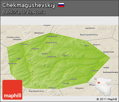 Physical 3D Map of Chekmagushevskiy, shaded relief outside