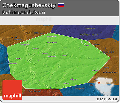 Political 3D Map of Chekmagushevskiy, darken