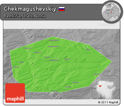 Political 3D Map of Chekmagushevskiy, desaturated