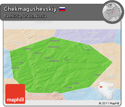 Political 3D Map of Chekmagushevskiy, lighten