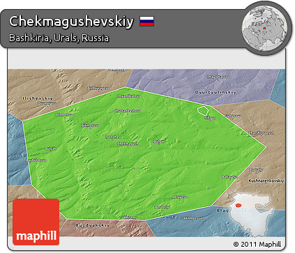 Political 3D Map of Chekmagushevskiy, semi-desaturated