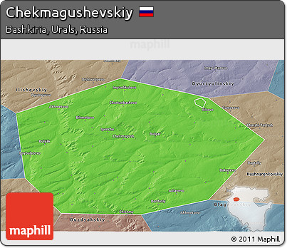 Political 3D Map of Chekmagushevskiy, semi-desaturated