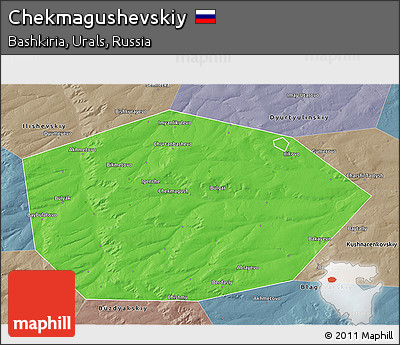 Political 3D Map of Chekmagushevskiy, semi-desaturated