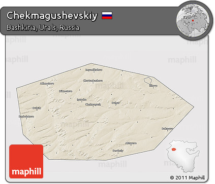 Shaded Relief 3D Map of Chekmagushevskiy, cropped outside