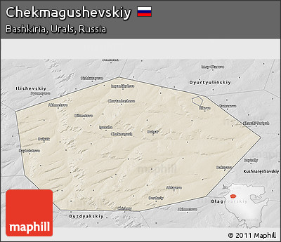 Shaded Relief 3D Map of Chekmagushevskiy, desaturated