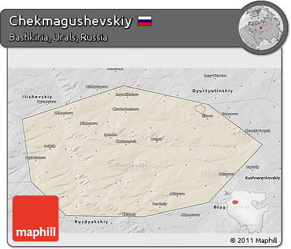 Shaded Relief 3D Map of Chekmagushevskiy, desaturated