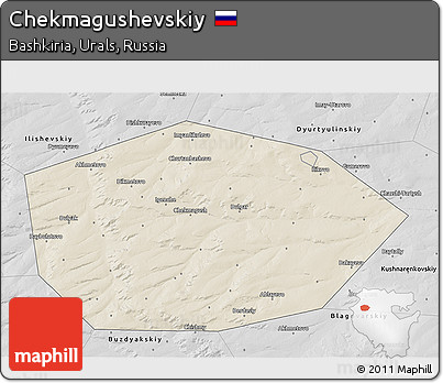 Shaded Relief 3D Map of Chekmagushevskiy, desaturated