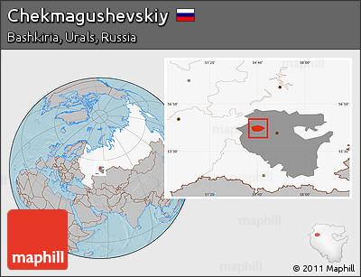 Gray Location Map of Chekmagushevskiy, highlighted country, highlighted parent region, hill shading