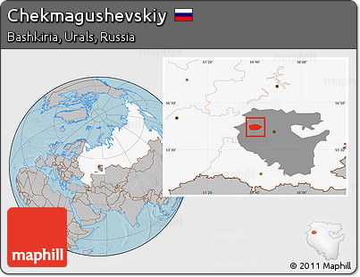 Gray Location Map of Chekmagushevskiy, highlighted country, highlighted parent region, hill shading