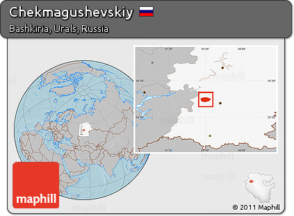 Gray Location Map of Chekmagushevskiy, highlighted grandparent region, hill shading