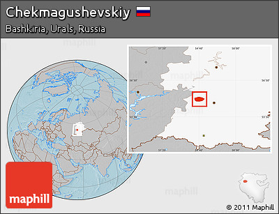 Gray Location Map of Chekmagushevskiy, highlighted grandparent region, hill shading