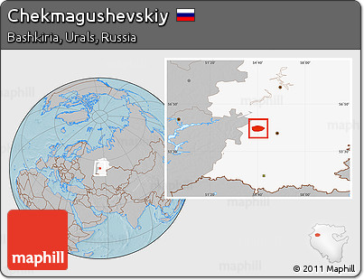 Gray Location Map of Chekmagushevskiy, highlighted grandparent region, hill shading