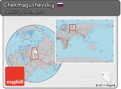 Gray Location Map of Chekmagushevskiy, highlighted parent region, highlighted grandparent region, within the entire country