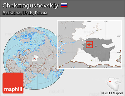 Gray Location Map of Chekmagushevskiy, highlighted parent region, highlighted grandparent region