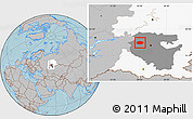 Gray Location Map of Chekmagushevskiy, highlighted parent region, highlighted grandparent region, hill shading
