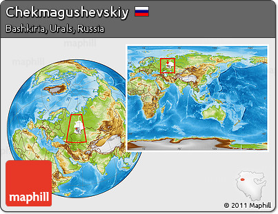 Physical Location Map of Chekmagushevskiy, highlighted parent region, highlighted grandparent region, within the entire country
