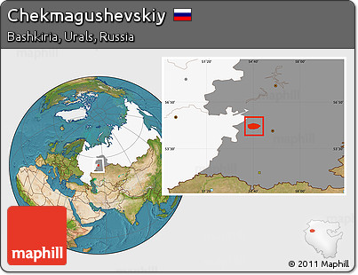 Satellite Location Map of Chekmagushevskiy, highlighted country, highlighted grandparent region