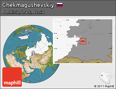 Satellite Location Map of Chekmagushevskiy, highlighted country, highlighted grandparent region