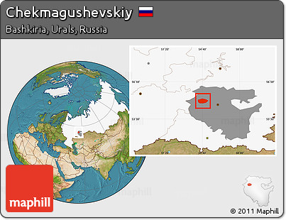 Satellite Location Map of Chekmagushevskiy, highlighted country, highlighted parent region
