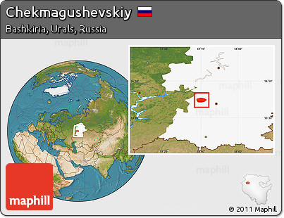 Satellite Location Map of Chekmagushevskiy, highlighted grandparent region